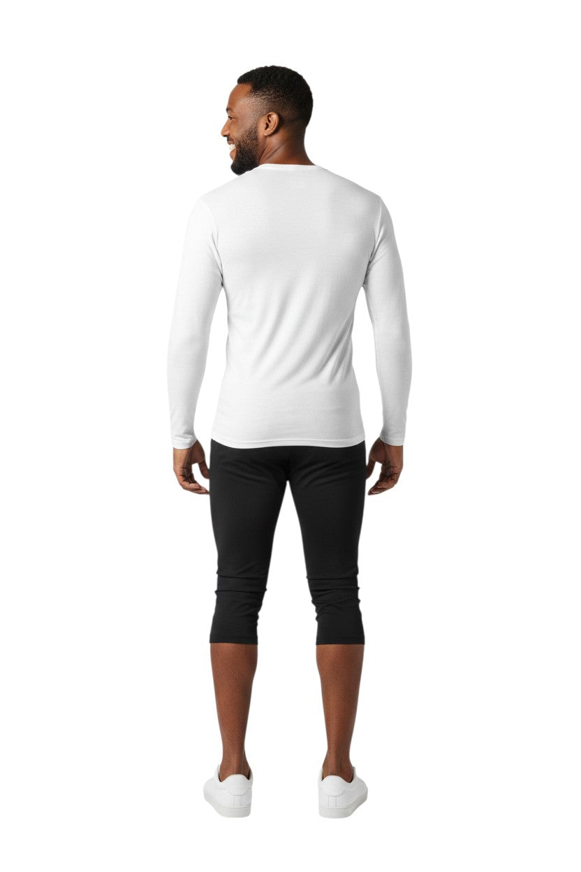 The Lifeguard Store RISE Solid Long Sleeve Crew Neck Rashguard in white, made of polyester and spandex with UPF50+ protection.