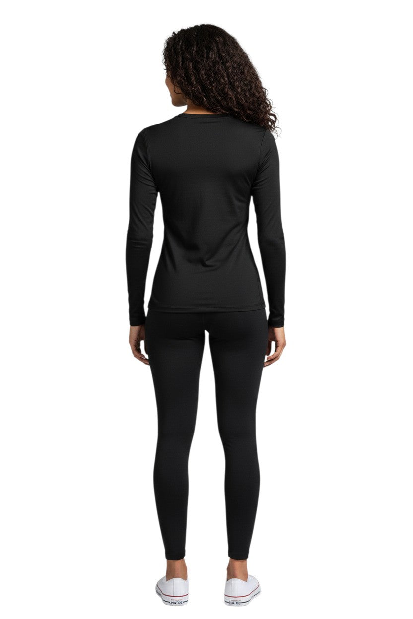 The Lifeguard Store RISE Solid Long Sleeve Crew Neck Rashguard in black, made of polyester and spandex with UPF50+ UV protection.