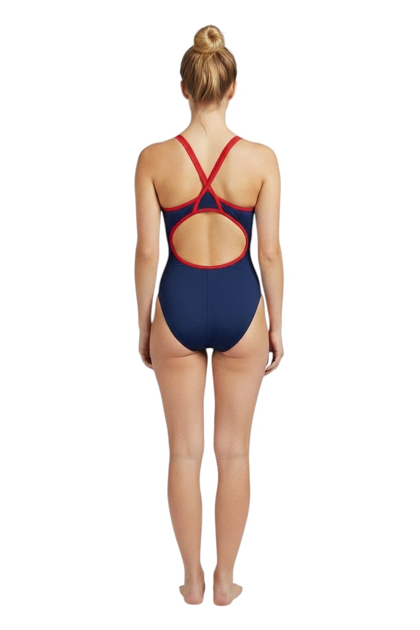 RISE Solid Poly Color Trim H-Back One Piece Swimsuit
