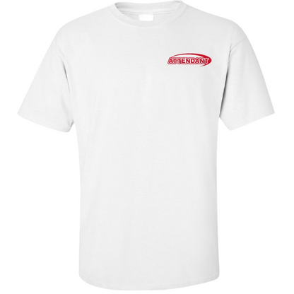 The Lifeguard Store white cotton Attendant tee with red logo on the chest for pool deck staff