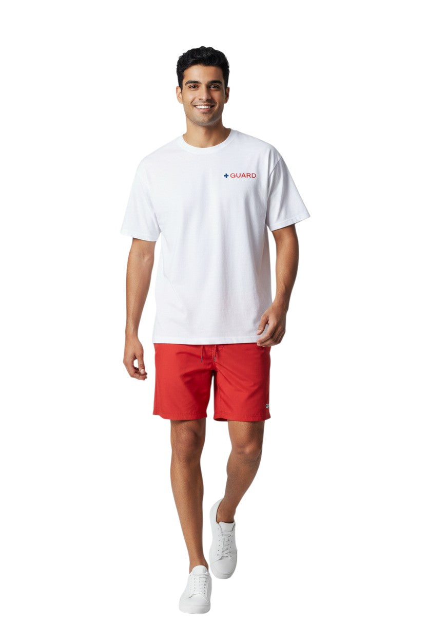 The Lifeguard Store white 100% cotton short sleeve tee with "GUARD" logo on chest.