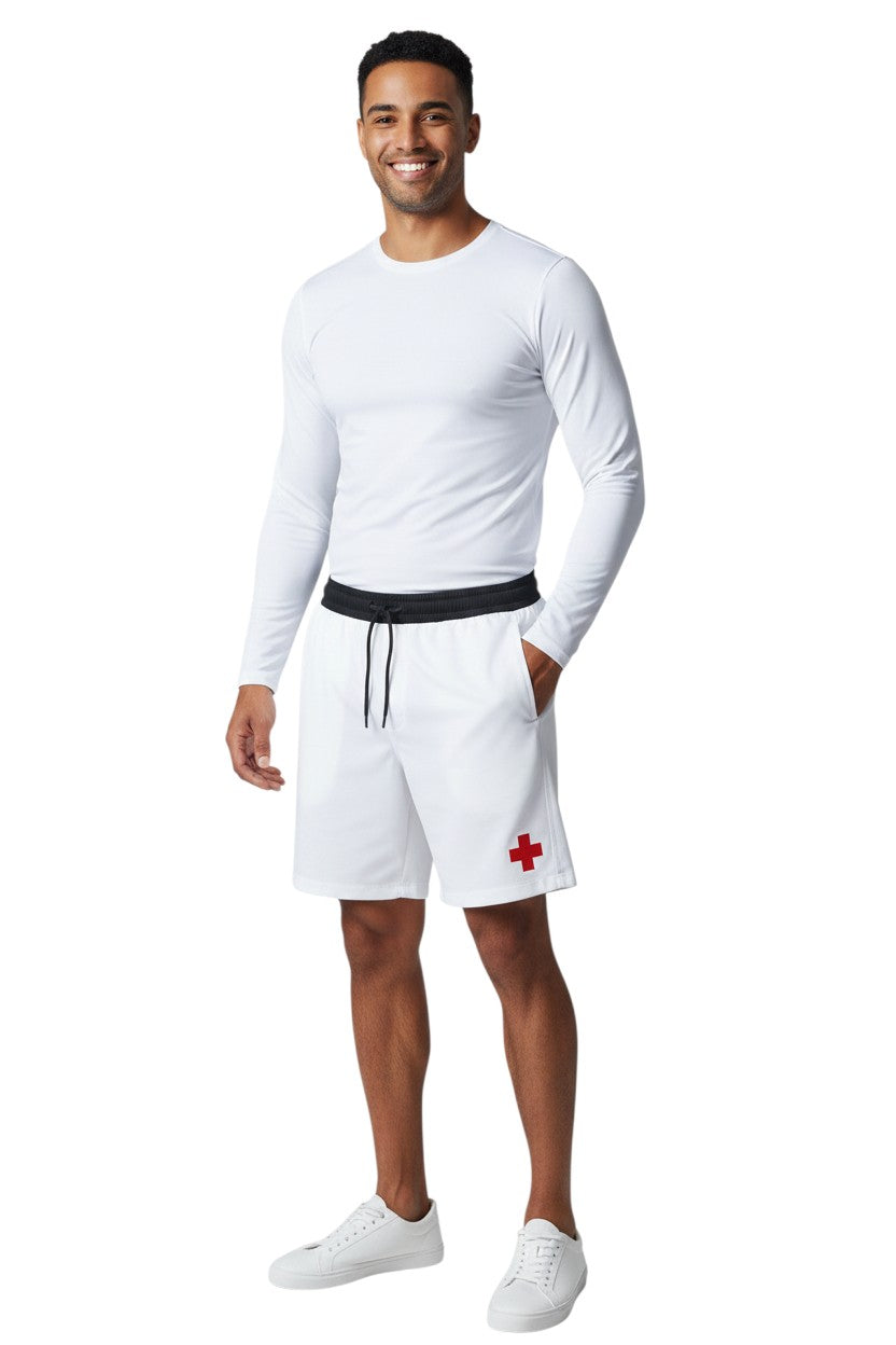 The Lifeguard Store Kiefer Solid Long Sleeve Crewneck Rashguard in white, made of 91% polyester and 9% spandex with UPF50+ UV protection.