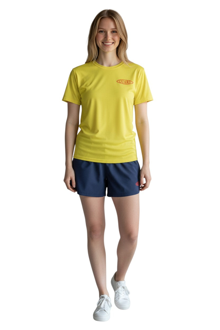 The Lifeguard Store yellow short sleeve cotton tee with red GUARD logo on chest and back. Ideal for hot weather.