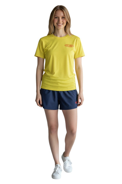 The Lifeguard Store yellow short sleeve cotton tee with red GUARD logo on chest and back. Ideal for hot weather.