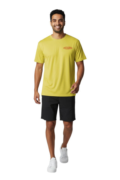 The Lifeguard Store yellow 100% cotton short sleeve Guard tee with red oval logo on chest and back.
