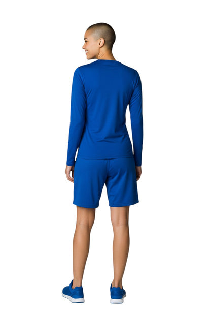 The Lifeguard Store YMCA Kiefer Guard L/S Crewneck Rashguard in royal blue polyester-spandex blend with UPF50+ protection.
