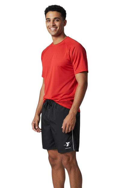 The Lifeguard Store YMCA Instructor black board shorts with white piping and drawstring waist. 7" inseam.