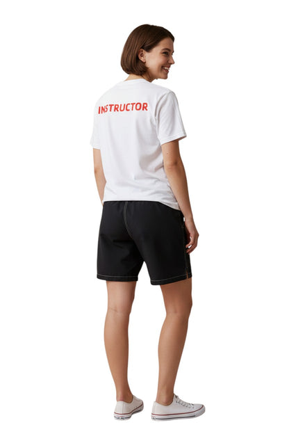 The Lifeguard Store white 100% polyester Dri-Fit tee with red "INSTRUCTOR" screened on the upper back.