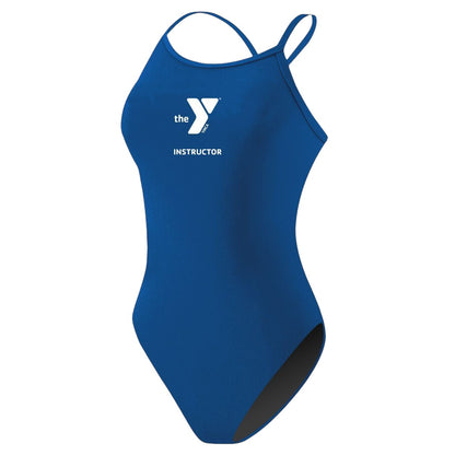 The Lifeguard Store YMCA Kiefer Instructor H-Back One Piece Swimsuit in royal blue polyester-spandex blend with H-back straps.