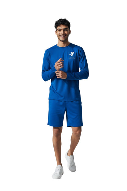The Lifeguard Store YMCA Kiefer Instructor long sleeve rashguard in royal blue polyester-spandex blend with UPF50+ protection.