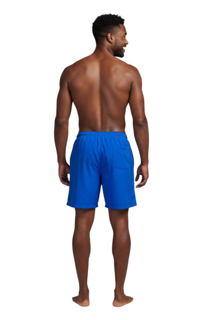 The Lifeguard Store YMCA Kiefer Board Short in royal blue polyester with elastic waistband and drawstring. Features quick-dry fabric and UPF30+ protection.