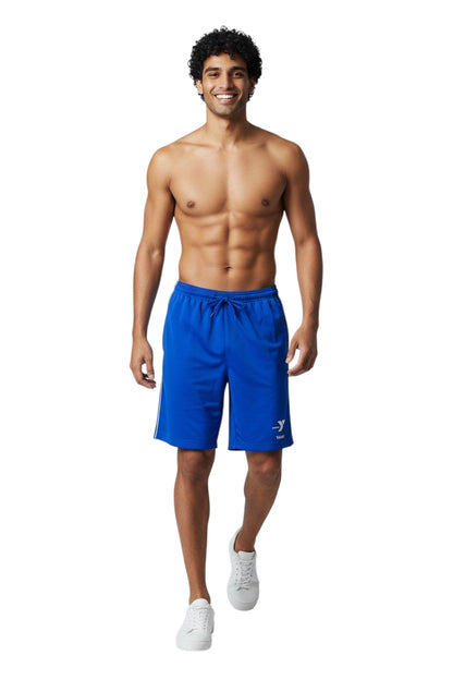 The Lifeguard Store YMCA Kiefer Guard Board Short in royal blue polyester with white piping and YMCA Guard logo.