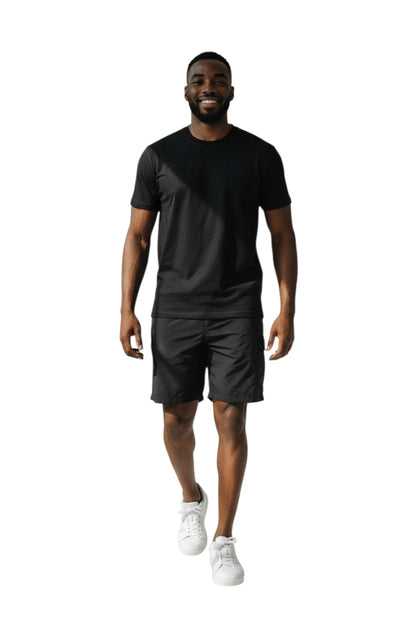 The Lifeguard Store YMCA Kiefer Instructor Board Shorts in black polyester with elastic waistband and cargo pocket.