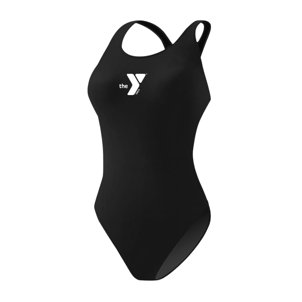 The Lifeguard Store YMCA Kiefer MB-Back one piece swimsuit in black. Polyester/Spandex blend with UPF 50+ protection.