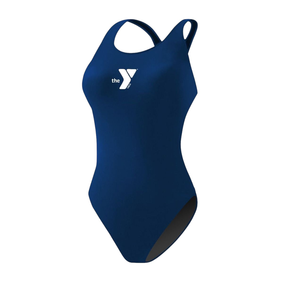 The Lifeguard Store YMCA Kiefer MB-Back one piece swimsuit in navy blue. Features flat-locked seams and UPF 50+ protection.