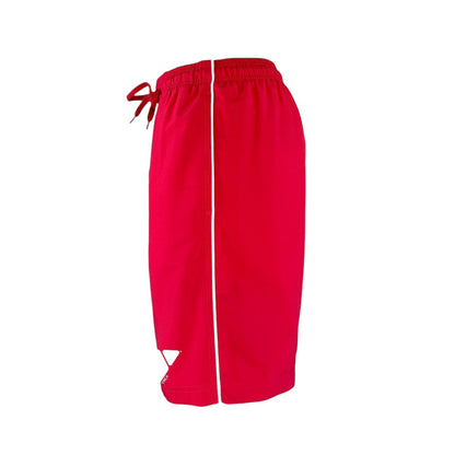 The Lifeguard Store YMCA Men's Kiefer Board Short in red polyester with drawstring and 7" inseam.