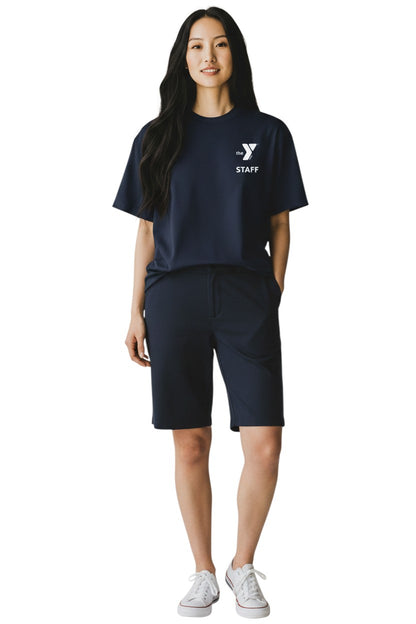 The Lifeguard Store navy blue polyester Dri-Fit t-shirt with white YMCA Staff logo on chest.