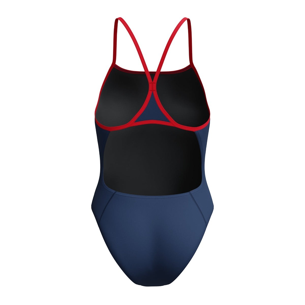 The Lifeguard Store Speedo Guard Endurasoft Turnback swimsuit in navy blue with red trim and straps. Features classic coverage and a compressive fit.