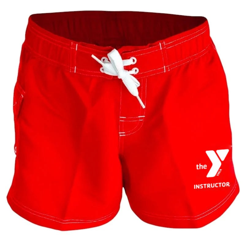 YMCA Instructor female poly short, red flatlay